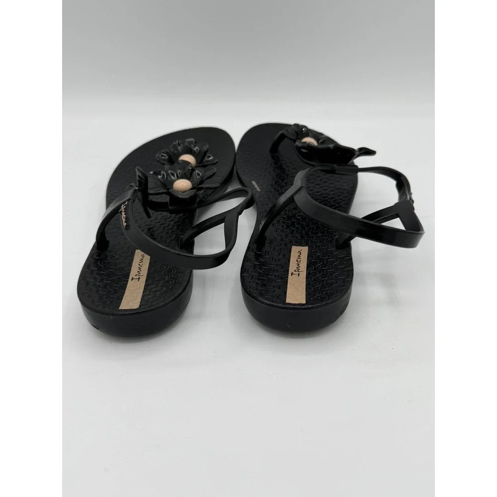 Ipanema Duo Flowers Girls Sandals Strappy Sling Black Beach Flats Size 2/3